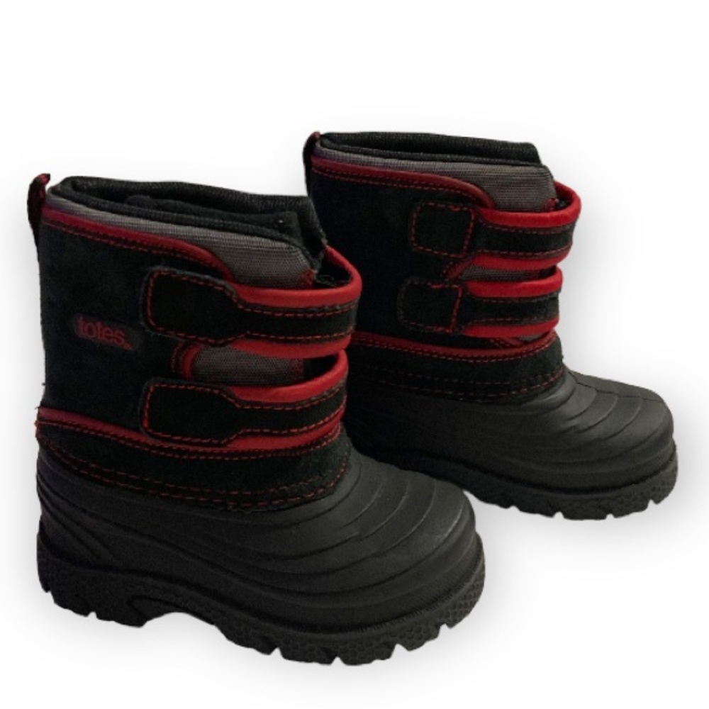 Totes Toddler Fleece Lined Snow Boot Red and Black Unisex Toddler Size:7